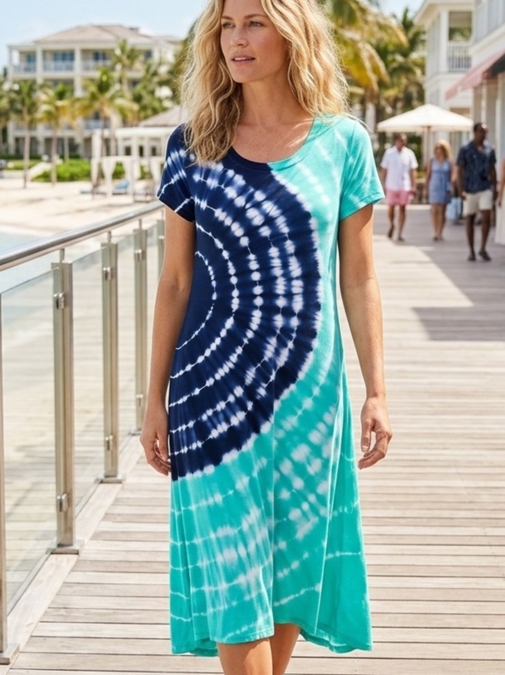 Chico’s Zenergy Tie Dye High Low T- Shirt Relaxed Resortwear Dress 1 M